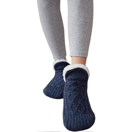 Indendørs Gulv Skridsikre Termosokker, Håndvævede Fløjlsforede Hjemmesko Sokker, Dame Hjemmesko Fluffy Sokker, Vinter Hjem Indendørs, 3-7, Marineblå