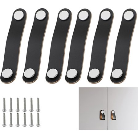 6 stk. lædermøbelgreb læderskuffegreb læderskabgreb læderhåndtag med skruer til køkken soveværelse stue badeværelse, 143x21mm