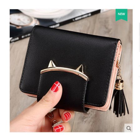 Kattplånbok Dam Liten Dubbelvikt Myntväska, Dragkedja Alla Hjärtans Dag Present Till Kattälskare. Rosa