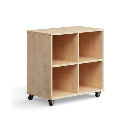 Elevförvaring CASPER, 4 fack, hjul, björk