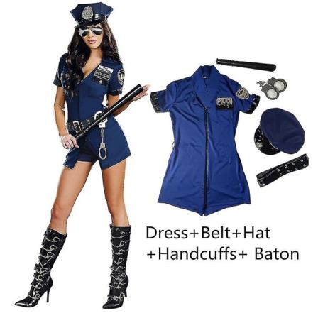 Poliisiasu Seksikäs Naisten Sininen Lyhythihainen Poliisi Upseeri Univormu Aikuinen Nainen Halloween Party Police Fancy a XL
