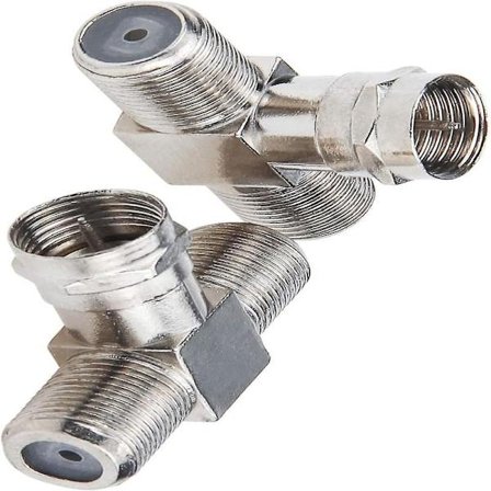Koaksialkabeldeler, TV-deler 2 i 1 ut 2-pakning F-type RG6 hann til 2 F hun 3-veis kabeldeler Koaks T-kontakt Adapter for video VCR antenne