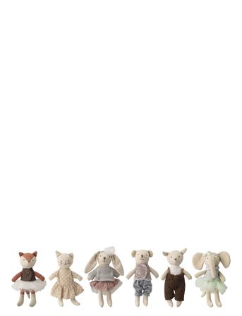 Animal Friends Soft Toy, Multi Farvet, Bomuld Sæt Of 6 Toys Soft Toys Stuffed Animals Gold Bloomingville