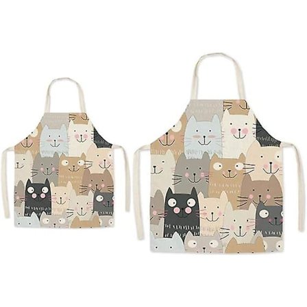 Forklæde til forælder og barn til køkkenet - Super sødt mønstret madlavningsforklæde i bomuld og hør til mor og børn PXCL
