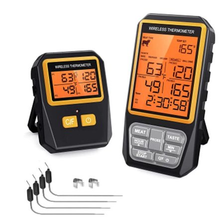 328ft Trådløst Kødmåler til Grill Ryger BBQ Ovn Digital Mad Køkken Termometer med 4 Sondes Timer Alarm (FMY)