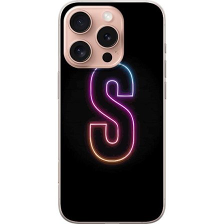 Kompatibelt Mobildeksel til Apple Apple iPhone 16 Pro Neonbokstav S i lysende rosa og blå toner mot mørk bakgrunn, stilig bokstavkunst med retrofutu