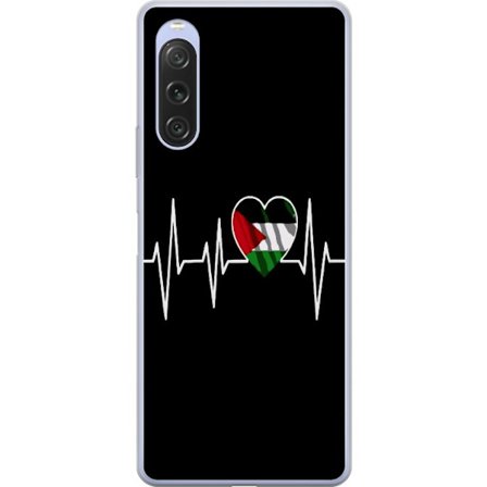 Kompatibel Mobilcover til Sony Xperia 10 V Palæstina hjerte med EKG-linje i flagfarver sort rød hvid grøn symbol for kærlighed styrke og frihed