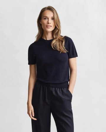 GANT Damen Leichter Kurzarm-Rundhalspullover (M) Marineblau