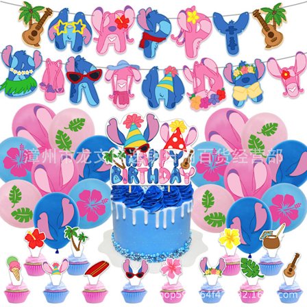 Stitch partydekorationer kant Stitch flaggbanderoll ballongset