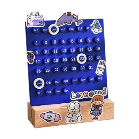 Skrivebordsdato Planlægger Integreret Støbning Ring Bordkalender Ornamenter til DIY Hjem Stationær Dekoration Birk og ABS Blå