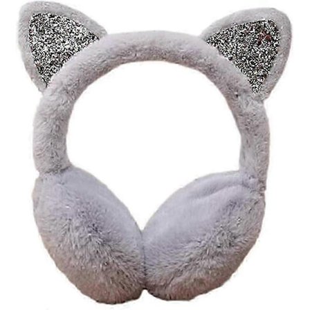 Jenter Ørevarmere Paljetter Søte Katte Ørevarmere I Fargerik Plysj Varm Design Grå