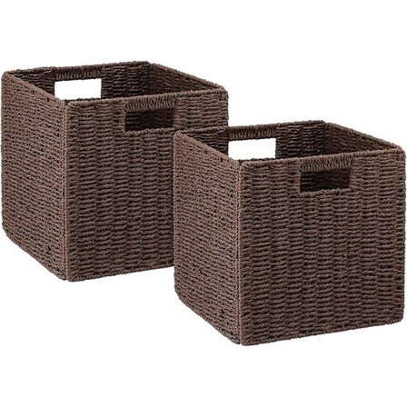 2 Pakk Kurvkurver, Håndvevde Oppbevaringskurver i Papirtau, Sammenleggbare Oppbevaringsbokser, Oppbevaringskurv For Hyller Organisering Eller Dekor, 