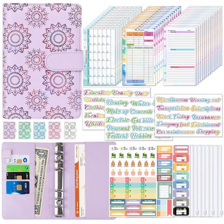 Budget Binder med Lynlåsekonvolutter, A9 Lommer Planner Pengekonvolutter