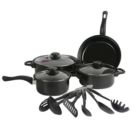 13 delers non-stick kokekarsett med medisinsk steinbelegg, ergonomisk håndtak, kokkesett med melkekjele, suppegryte, stekepanne og lapskausgryte