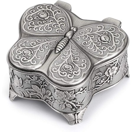 Vintage smyckeskrin i metall - Fjärilsformad smyckesförvaringslåda