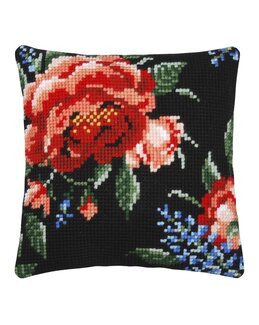 Broderikit Kudde Ros på svart - Vervaco