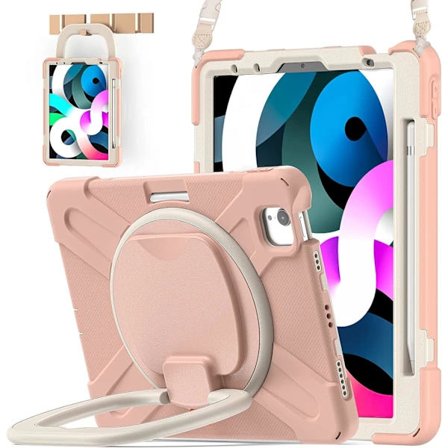 /EA/Fodral för iPad Pro 11, Barnsäkert med 360° Roterande Ställ, Pennhållare, Bärrem Roséguld iPad Pro11(2024)