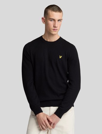 Lyle & Scott Cotton Merino Crew Neck Jumper - Black - XXL