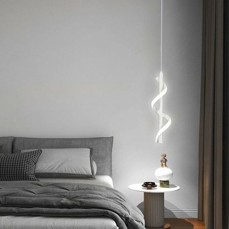 Moderne pendel taklampe LED spiral hengelampe 2M justerbar lysekrone kaldt hvitt lys hvitt