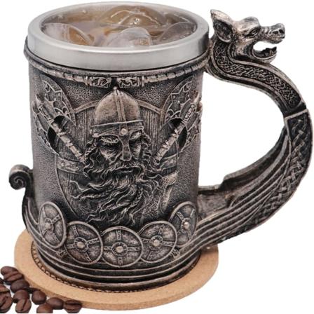 Middelalderlig Viking Mugs Øl Stein Tankard, Drikke Tankard i Rustfrit Stål Kaffekop, Nordisk Mytologi Poetisk Gotisk Indretning Fest Dekoration 