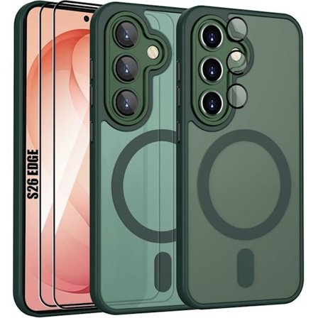 Magnetisk Cover - BOOLING - til Samsung Galaxy S26 Edge - med Kamerabeskyttelse - 2 Glas - Natgrøn