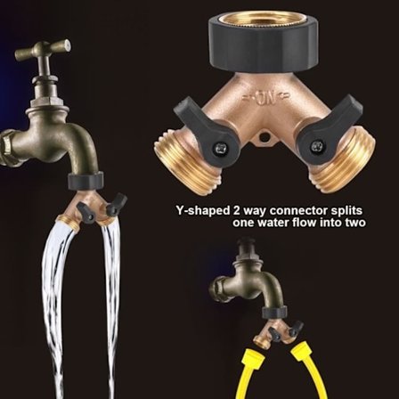 Mukautettava 2-suuntainen messinkinen vesihana Y-muodossa 3/4" letkuliittimellä puutarhan kasteluun (Eurooppalainen standardi)