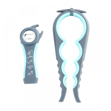 Køkkenflaskeåbner til gigt hænder, ældre, børn, kvinders flaskeåbnersæt (grå, blå)