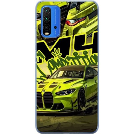 Yhteensopiva Puhelinkuori Xiaomi Redmi Note 9 4G Bluey-perhe iloisessa piirrostyyliä kukkaisella taustalla ja leikkisällä väripaletilla