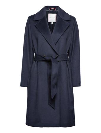 Wool Blend Db Belted Coat Outerwear Coats Winter Coats Svart Tommy Hilfiger