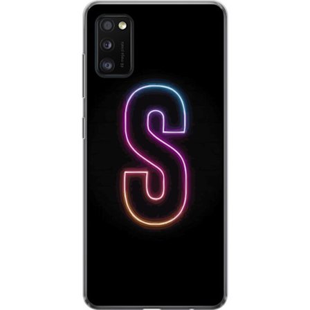 Kompatibel Mobilcover til Samsung Samsung Galaxy A41 Neonbogstav S i lyserød og blå toner mod en mørk baggrund, stilfuld bogstavkunst med retro-fut