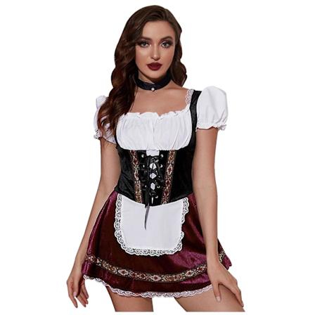 Snabb frakt 2023 Bästa Oktoberfest-dräkt för kvinnor Tysk bayersk Dirndl ölserveringsklänning fin klänning S - 4xl lila vit Purple White S