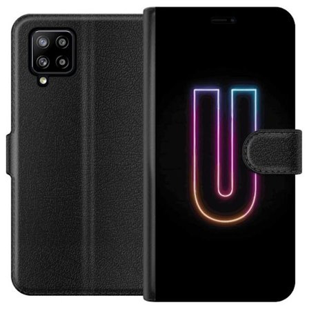 Kompatibel Tegnebogsetui til Samsung Samsung Galaxy A42 5G Minimalistisk neonbogstav U i farverig lyseffekt mod sort baggrund