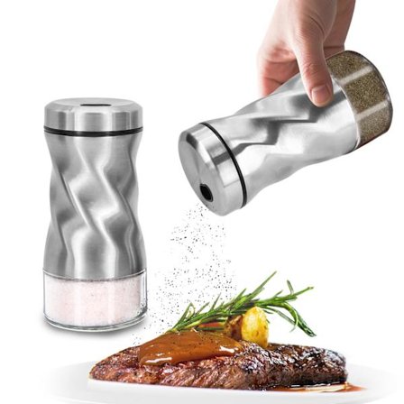 Salt- og pebersæt, 118 ml moderne saltbøsser i glas med låg i rustfrit stål, perfekt til køkkenudstyr og bordbrug.