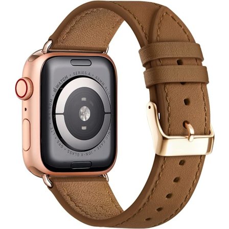 Apple Watch läderarmband, ersättningsarmband i äkta läder för Apple Watch Series 9 8 7 6 5 4 3 2 1 & iWatch SE, Ultra (38 mm 40 mm 41 mm, brun)