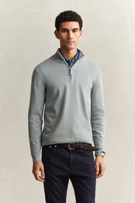 GANT - Klassisk bomullsgenser med half-zip til herre ceramic grey