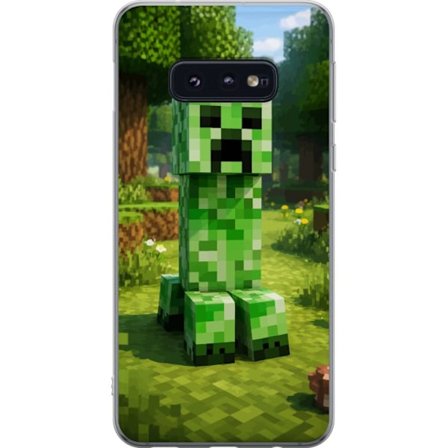 Kompatibelt Mobilskal till Samsung Samsung Galaxy S10e Block-baserad Creeper-figur i en grön pixell värld, ikonisk spelillustration för barnrum, ga