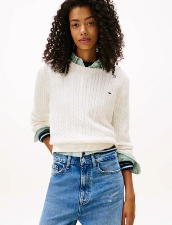 Tommy Jeans Tjw Cable Essential Sweater - Cream - XL