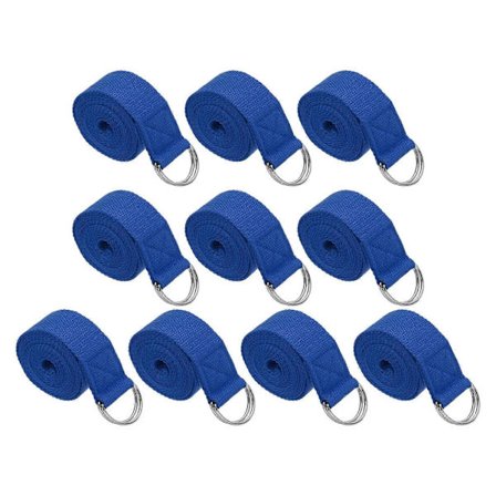 Yogastrikk for tøying 1,8 m, 10-delt bomullsbelte med justerbar D-ringspenne, marineblå, for fitness og pilates (FMY)