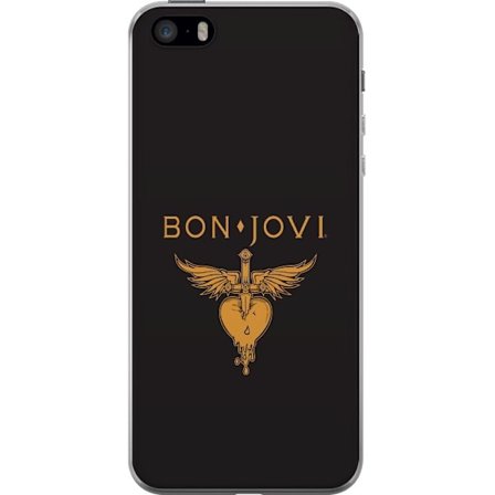 Kompatibelt Mobilskal till Apple Apple iPhone SE (2016) Ikonisk musikillustration med bevingat hjärta och dolk i guldtoner på mörk bakgrund, kraftf