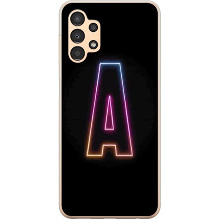Kompatibel Mobilcover til Samsung Samsung Galaxy A13 Minimalistisk neonbogstav A i regnbuefarvet lys mod sort baggrund i moderne typografisk stil