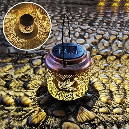 Solcellelamper for utendørs bruk med kolibrimotiv, vanntette hengende LED-lamper for hagedekorasjon Kolibri