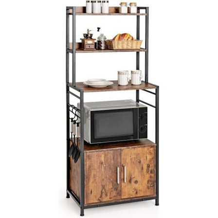 COSTWAY 4-trins køkkenhylde, 60 x 40 x 150 CM, mikroovnsvogn med S-kroge, industriel stil