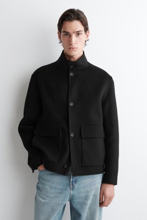 COS Homme Veste À Col Cheminée En Laine Double Face in Noir