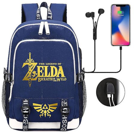 Zelda USB-port Laptop Ryggsekk - Stilig Skoleveske for Fans, Reise og Casual Bruk - Har Innebygd USB-port - Praktisk Dataveske & Tre