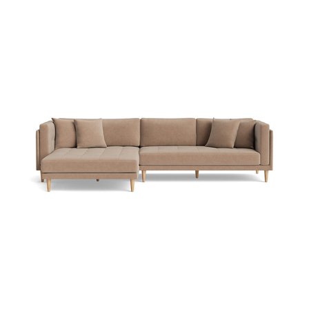Cali Chaiselong Sofa, Venstrevendt - Ontario Mørk Beige - 295x170x76cm - Bred Chaiselong Sofa + 4 Puder - Minimalistisk Design