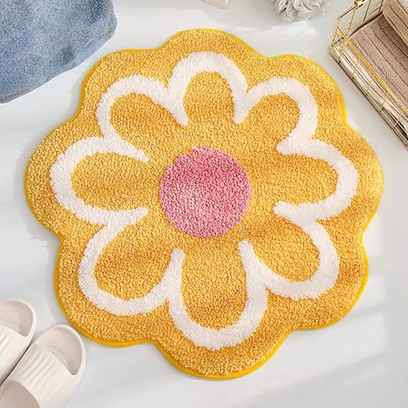 Blommig rund matta i mikrofiber, mjuk och halkfri, med vattenabsorption