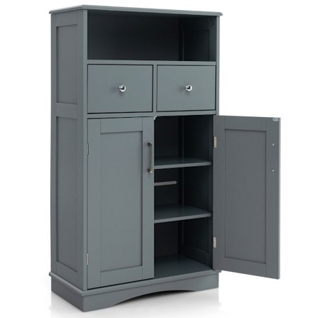 Badeværelsesskab med 2 skuffer & 2 låger & justerbar hylde sideskab grå