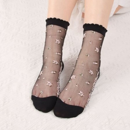 Blonder Sommersokker Blomst Ankel Trikotasje SVART&SORT