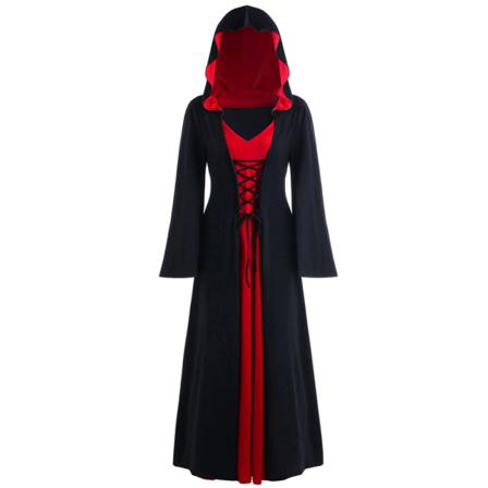 Halloween Witch Costume Devil Vampire Cosplay Hood Gown Robe Wo