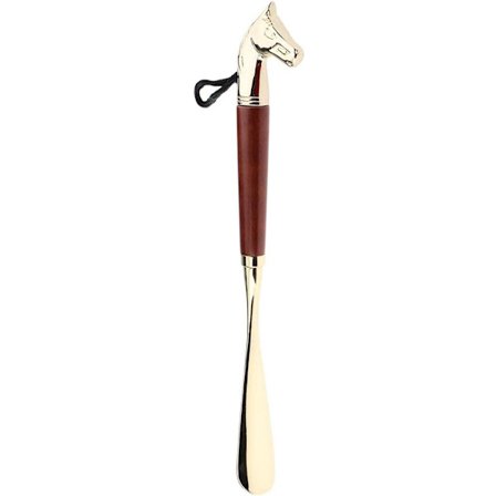 Brun Lang Vintage Metall Skohorn med Hest 32 Cm